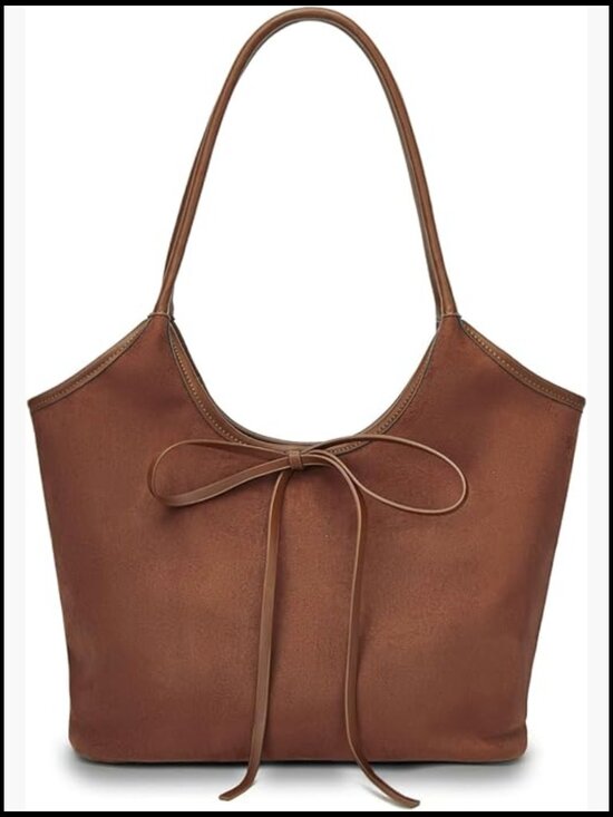 Handbags - Vintage Suede Bow Tote Bag Slouchy Shoulder Hobo Satchel Purse Large Capacity